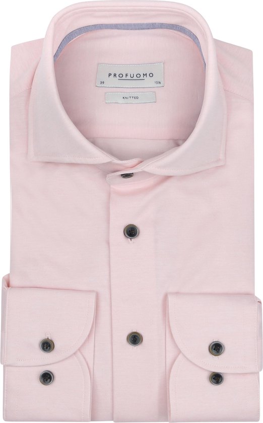 Profuomo slim fit heren overhemd - jersey - roze - Strijkvriendelijk - Boordmaat: 40