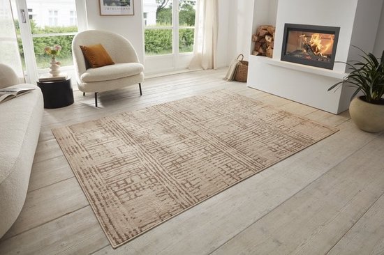 Flycarpets Terrain Designer Laagpolig vloerkleed - Sole - Crème / Bruin - 80x120 cm