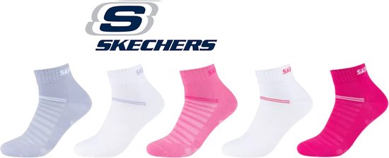 Skechers 5 PACK Quarter sneakersokken of enkelsokken 39/42 Pink Mix Naadloos in gekamde katoen en zonder druk op de rekker met 100% garantie om niet af te zakken