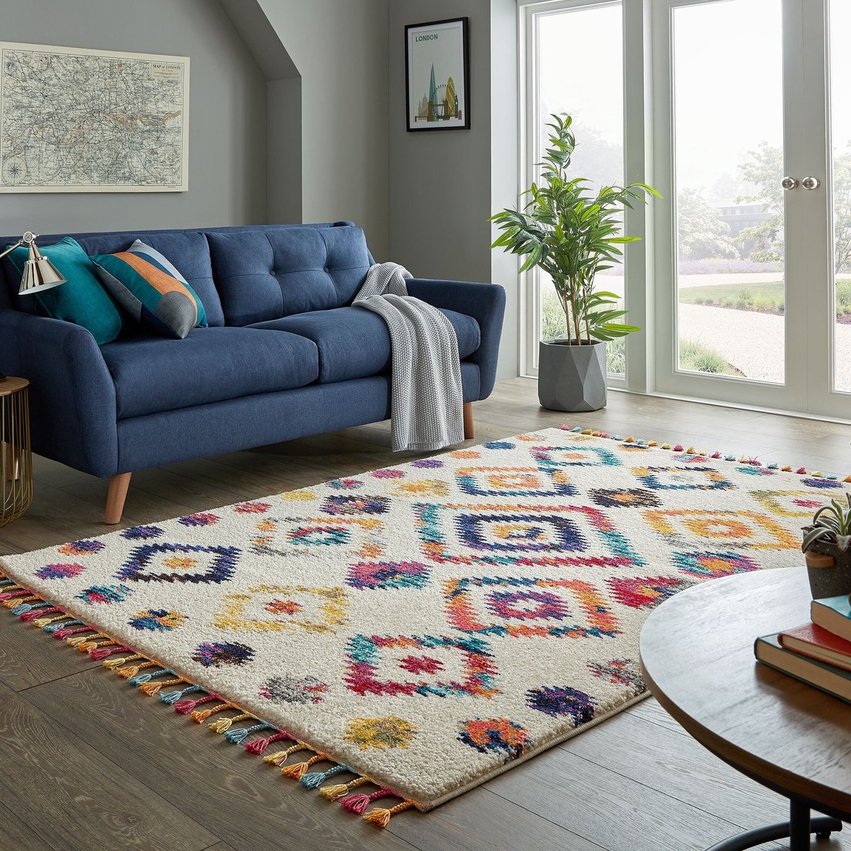 flycarpets Kleurrijk Vloerkleed - Bohemia - Laagpolig - Franjes - Creme - 160x230 cm Multi