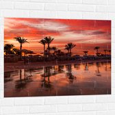 Muursticker - Strand - Zee - Zonsondergang - Parasols - Palmbomen - 100x75 cm Foto op Muursticker