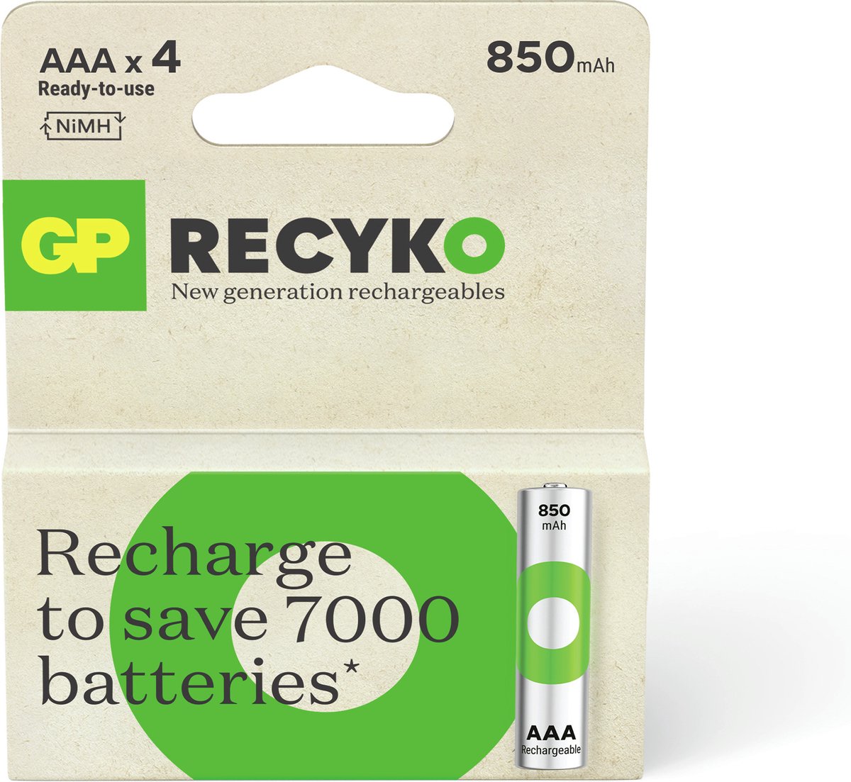 GP ReCyko Rechargeable AAA batterijen - Oplaadbare batterijen AAA (850mAh) - 4 stuks