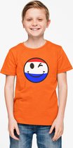 T-shirt kinderen smiley emoji NL | Koningsdag kleding kinderen | Oranje | Maat 134