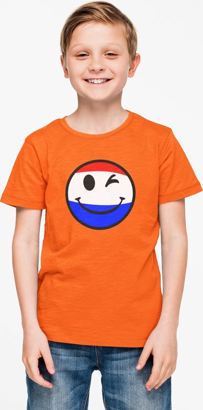 T-shirt kinderen smile emoji NL | Koningsdag kleding kinderen | Oranje |