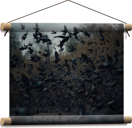 Textielposter - Vogels - Kraaien - Groep - Dieren - Vliegen - 40x30 cm Foto op Textiel