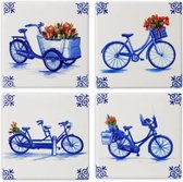 Onderzetters Delfts blauw fiets 4 stuks