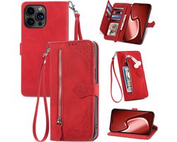 Hoesje geschikt voor Xiaomi Poco X3 Pro - Bookcase - Koord - Pasjeshouder - Portemonnee - Bloemenpatroon - Kunstleer - Rood