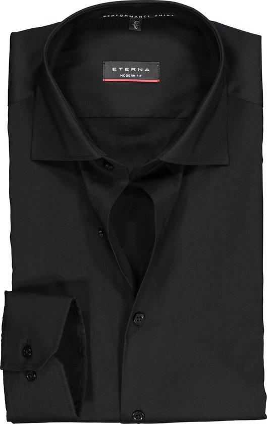 ETERNA modern fit overhemd - superstretch lyocell heren overhemd - zwart - Strijkvriendelijk - Boordmaat: 48