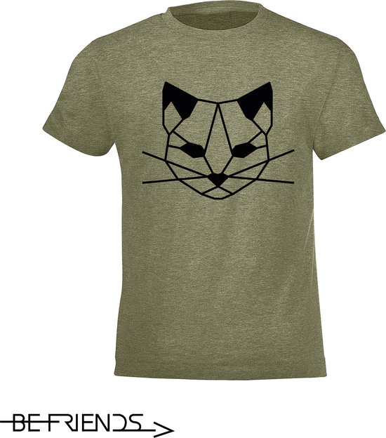 Be Friends T-Shirt - Cat - Kinderen - Kaki - Maat 2 jaar