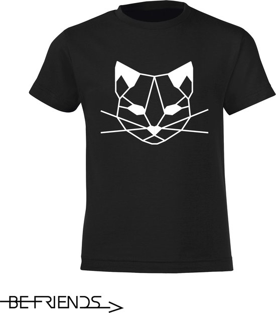 Be Friends T-Shirt - Cat - Kinderen - Zwart - Maat 10 jaar