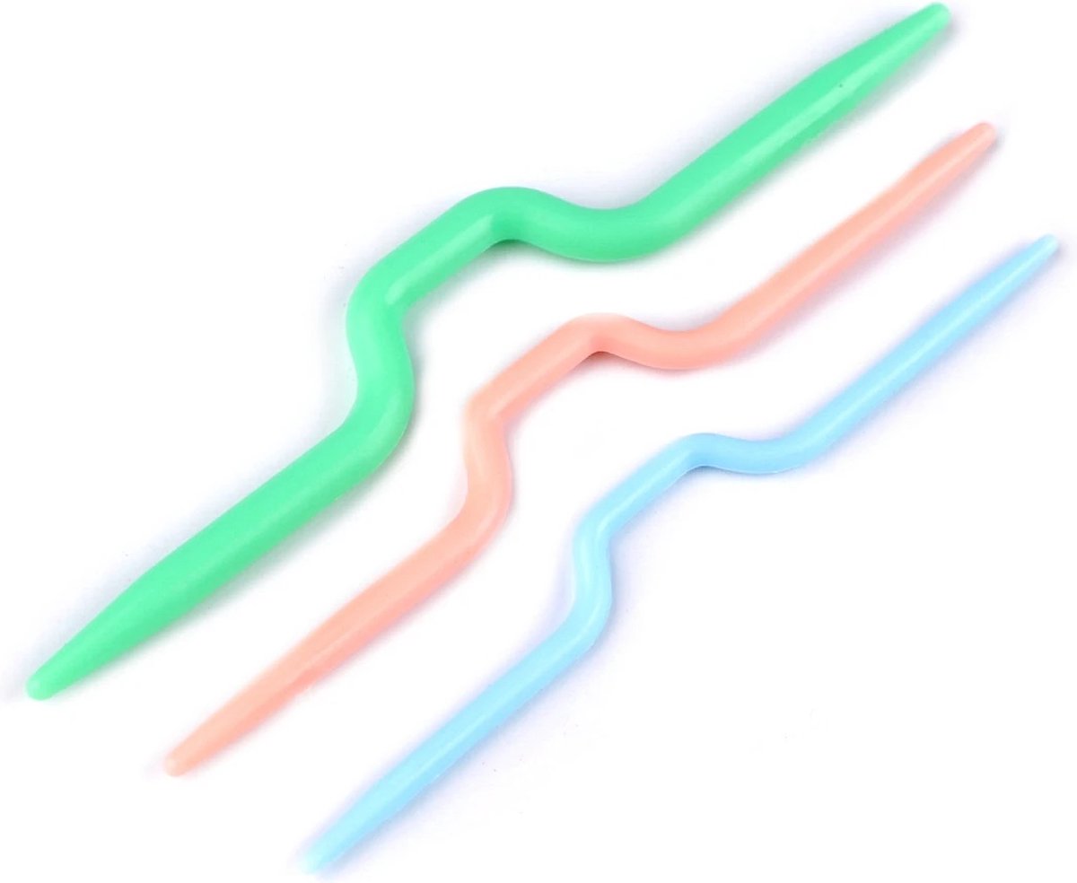 3 kabelnaalden - plastic - 3/4/5 mm - naalden voor kabels breien - pastel roze/groen/blauw - Merkloos