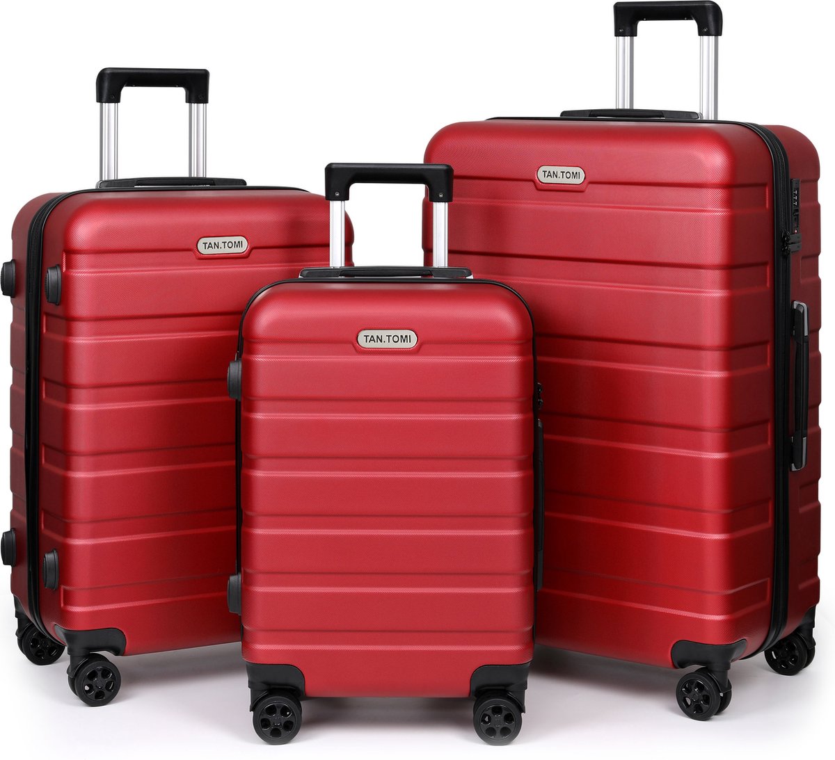 TAN.TOMI Kofferset - 3 Delig - 95L Handbagage + 65L +41L - Reiskoffer met 4 wielen - Handbagage Ruimbagage - Cijferslot - Reiskoffer - Trolley Koffer met Wielen - Rood