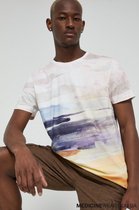 Heren / Mannen korte mouw T-shirt | Wit | Paars | Geel | Paint Print | - Maat L