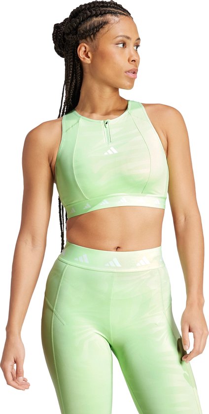 adidas Performance Powerimpact Training Medium-Support Techfit High-Neck Beha met Rits - Dames - Groen- XS A-B