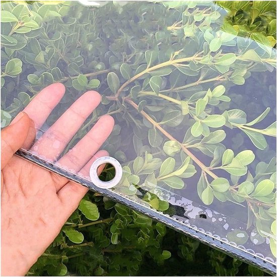 Dekzeil, pvc, waterdicht, transparant, met ingestanste ringen, weerbestendig, slijtvast, opvouwbaar, 0,35 mm, regenbescherming, dekzeil voor tuinmeubelen, planten, kas, hondenhok, 1,3 x 1,5 m