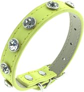 Honden halsband - Kleine honden - Leder - Geel - Met zirkonia stenen - Instelbaar van 19cm t/m 26,5cm - Let op: Meet eerst de hals van uw huisdier voordat u besteld !