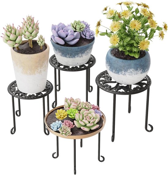 Bamworld Plantenstandaard, bloemenstandaard, bamboe, plantenrek, indoor, bloemenrek, klein metaal, terras, tuin, balkon, woonkamer, slaapkamer (zwart, 6 etages