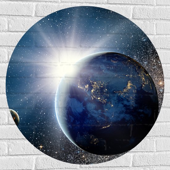 Muursticker Cirkel - Zon - Planeten - Aarde - Sterren - Heelal - 80x80 cm Foto op Muursticker