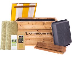 Wormenhotel van hout - incl. Hennepmat, lavagruis en wormenvoer - 100% gerecyclede materialen - Gemaakt in NL bij Sociale Houtwerkplaats - Wormenbak - Wormenboerderij
