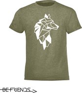 Be Friends T-Shirt - Wolf - Kinderen - Kaki - Maat 10 jaar