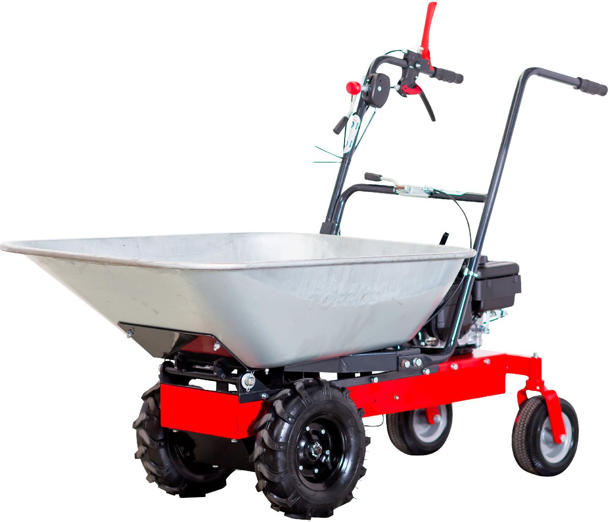 Benzine kruiwagen met gegalvaniseerde stalen bak 100l 200kg 3,2pk 1+ 1R snelheden Torros MK200F