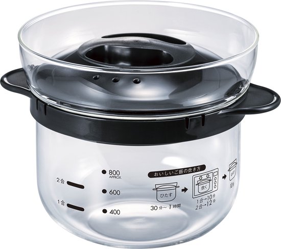 HARIO Rijstkoker Magnetron - Hittebestendig glas - Voor 2 personen - Vaatwasserbestendig
