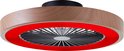 Ventilator met houten rand en rode verlichting.
