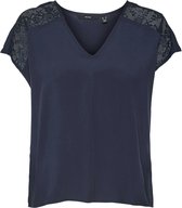 Vero Moda T-shirt Vmrusk Lace V-neck Ss Top Wvn Ga 10305954 Navy Blazer Dames Maat - S