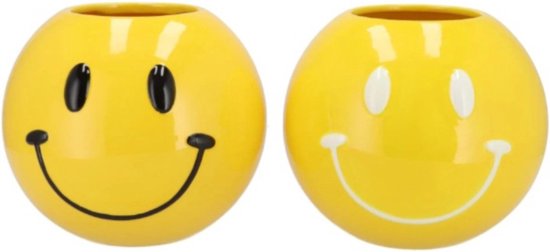 Smiley face pot yellow/black/white ass 11x11x9cm- set van 2