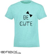Be Friends T-Shirt - Be cute - Kinderen - Mint groen - Maat 12 jaar