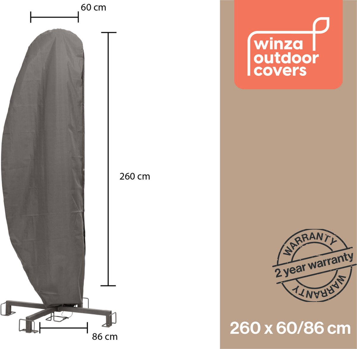 Winza Outdoor Covers Luxe Premium Parasolhoes - met opzetstok - beschermhoes voor zweefarm parasol - Afmeting : 260x60/86 cm - Waterdicht PP Textiel - Grijs - 250x64 cm met Opzetstok - 2 Jaar Garantie Antraciet