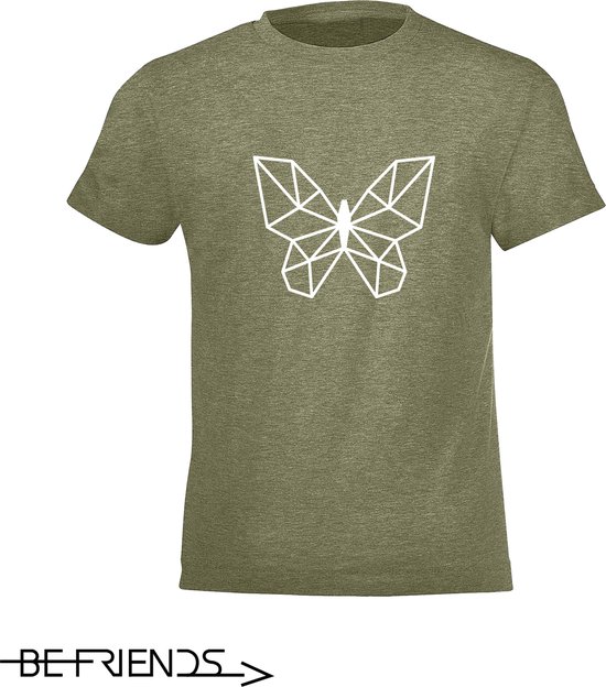 Be Friends T-Shirt - Vlinder - Kinderen - Kaki - Maat 6 jaar