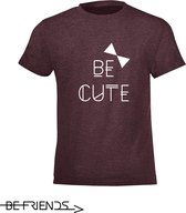 Be Friends T-Shirt - Be cute - Kinderen - Bordeaux - Maat 10 jaar
