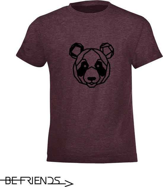 Be Friends T-Shirt - Panda - Kinderen - Bordeaux - Maat 10 jaar
