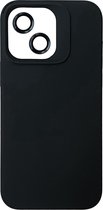 Casemania Hoesje Geschikt voor Apple iPhone 13 - Zwart - Liquid Siliconen Back Cover - Met Camera Lens Protector