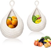Yiomxhi 4 Niveaux Panier Suspendu Mural, Corde Coton Rangement Suspendre Sur Porte Sac Amovible Avec 4 Crochets, Corbeille De Fruits Décor Bohème Pour Cuisine Chambre à Coucher Salon, Beige
