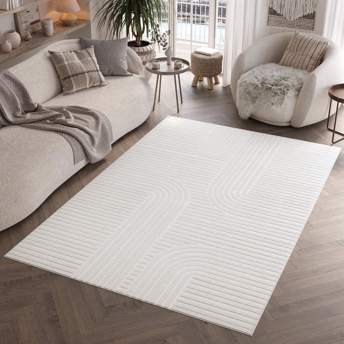 Tapiso Hygge Vloerkleed Gebroken Wit Geometrisch Woonkamer Tapijt Maat- 200x300