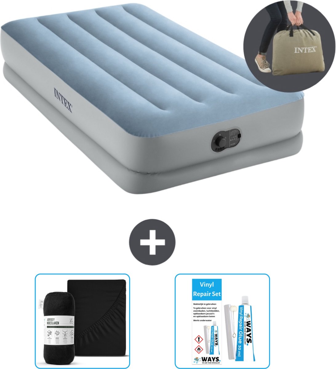 Intex Luchtbed - 1-Persoons - 99 x 191 x 36 cm - Blauw/Grijs - Inclusief pomp - Accessoires CB18