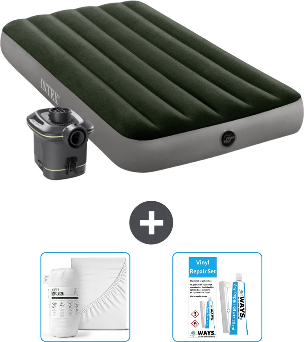 Intex Luchtbed - 1-Persoons - 99 x 191 x 25 cm - Groen - Inclusief pomp - Accessoires CB16