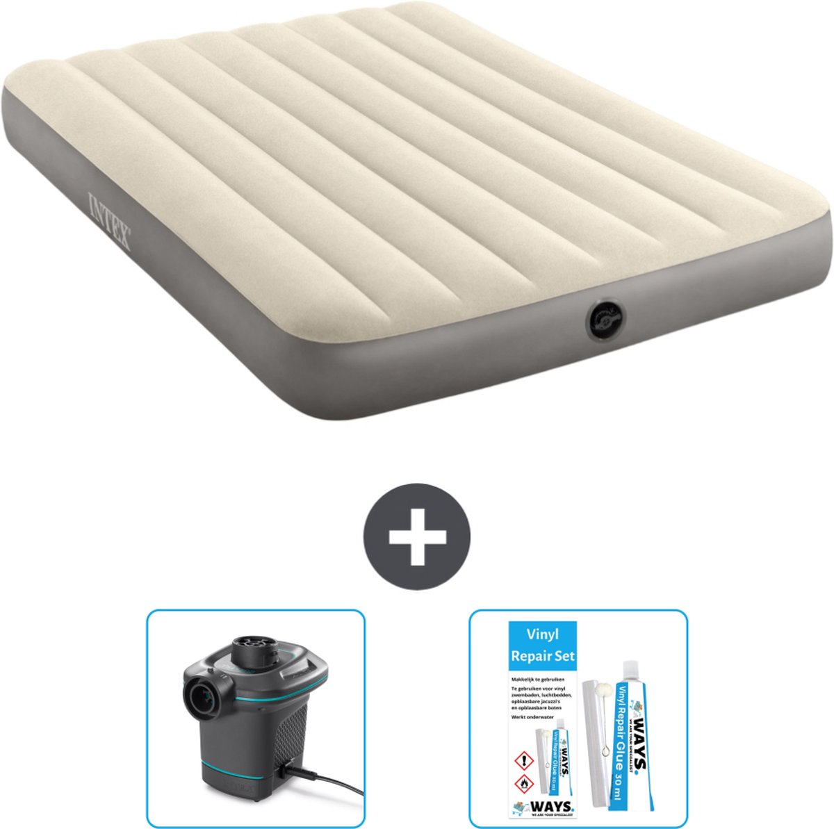 Intex Luchtbed - Twijfelaar - 137 x 191 x 25 cm - Beige - Inclusief Pomp en Reparatieset