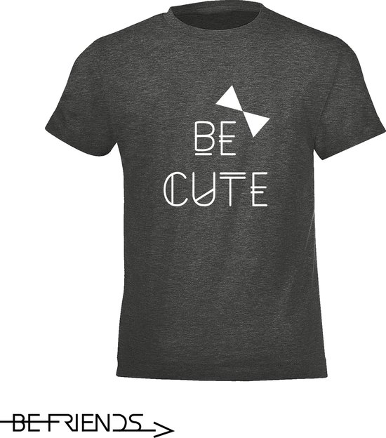 Be Friends T-Shirt - Be cute - Kinderen - Grijs - Maat 8 jaar