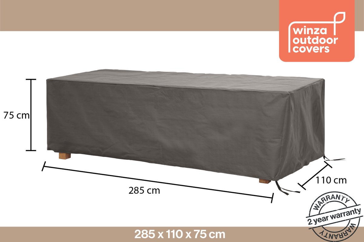 Winza Outdoor Covers - Premium - beschermhoes tafel tot 280 cm - Afmeting : 285x110x75 cm - Extra geleverd met PopUp voor optimale waterafloop