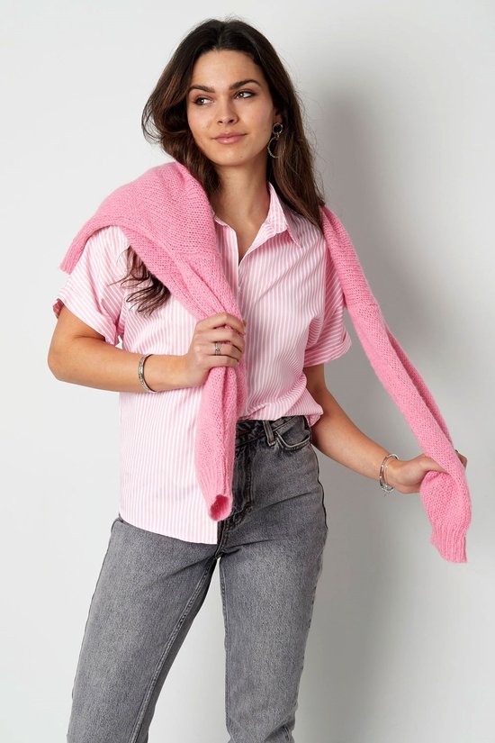 Gestreepte blouse met korte mouwen - nieuwe collectie - lente/zomer - dames - roze