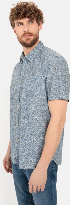 camel active Korte mouwen overhemd met een structuurpatroon - Maat menswear-L - Groen