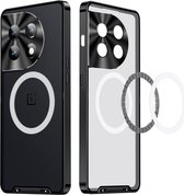 Hoesje Geschikt voor OnePlus 12 - Compatibel met MagSafe - Back Cover met Magneet - Camera Bescherming - Transparant Zwart