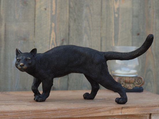 brons beeld gekleurd - lopende kat - bronzartes - 23 cm hoog