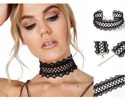 Choker - Zwart - Kant / Lace - Collier - Ketting - 40 cm - one size fits most - verstelbaar - fashionable - sexy - musthave