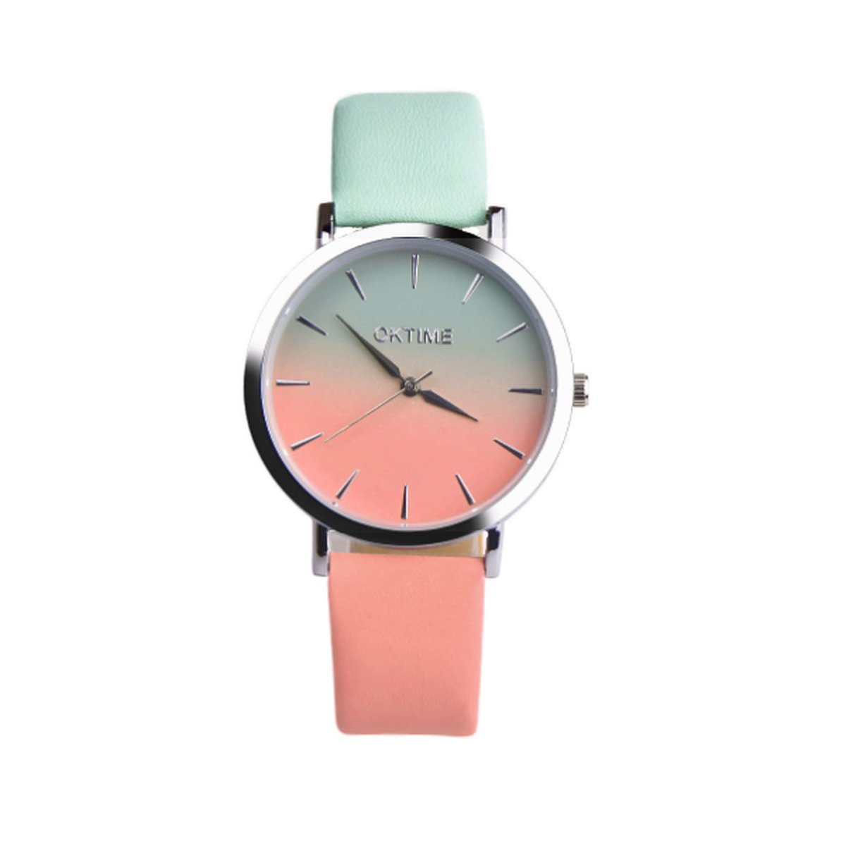 Ombre Horloge - Roze-Mintgroen | Kunstleder | Ø 40 mm | Fashion Favorite