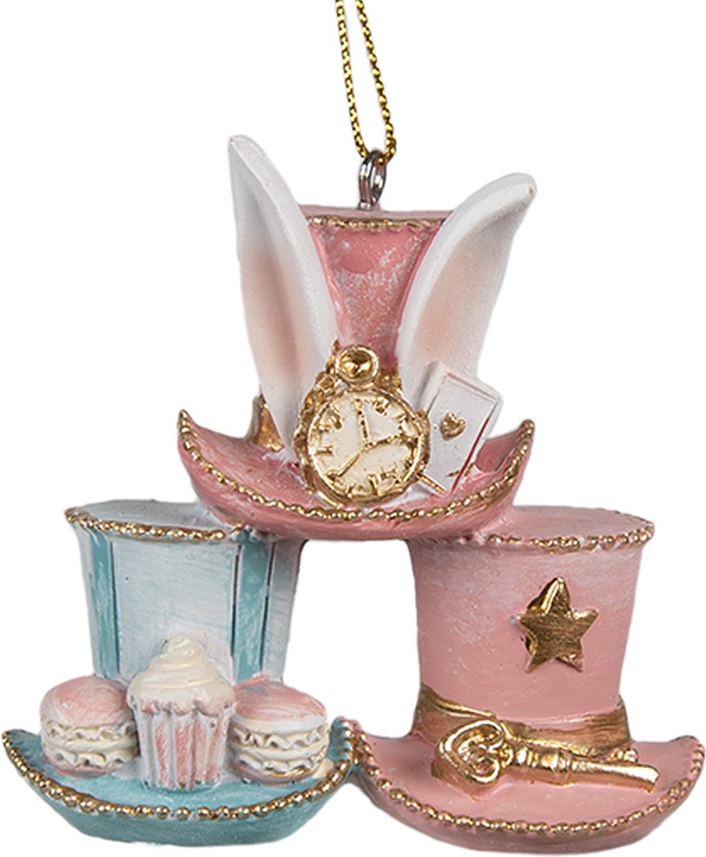 Clayre & Eef Paashanger Hoed 7 cm Roze Blauw Polyresin