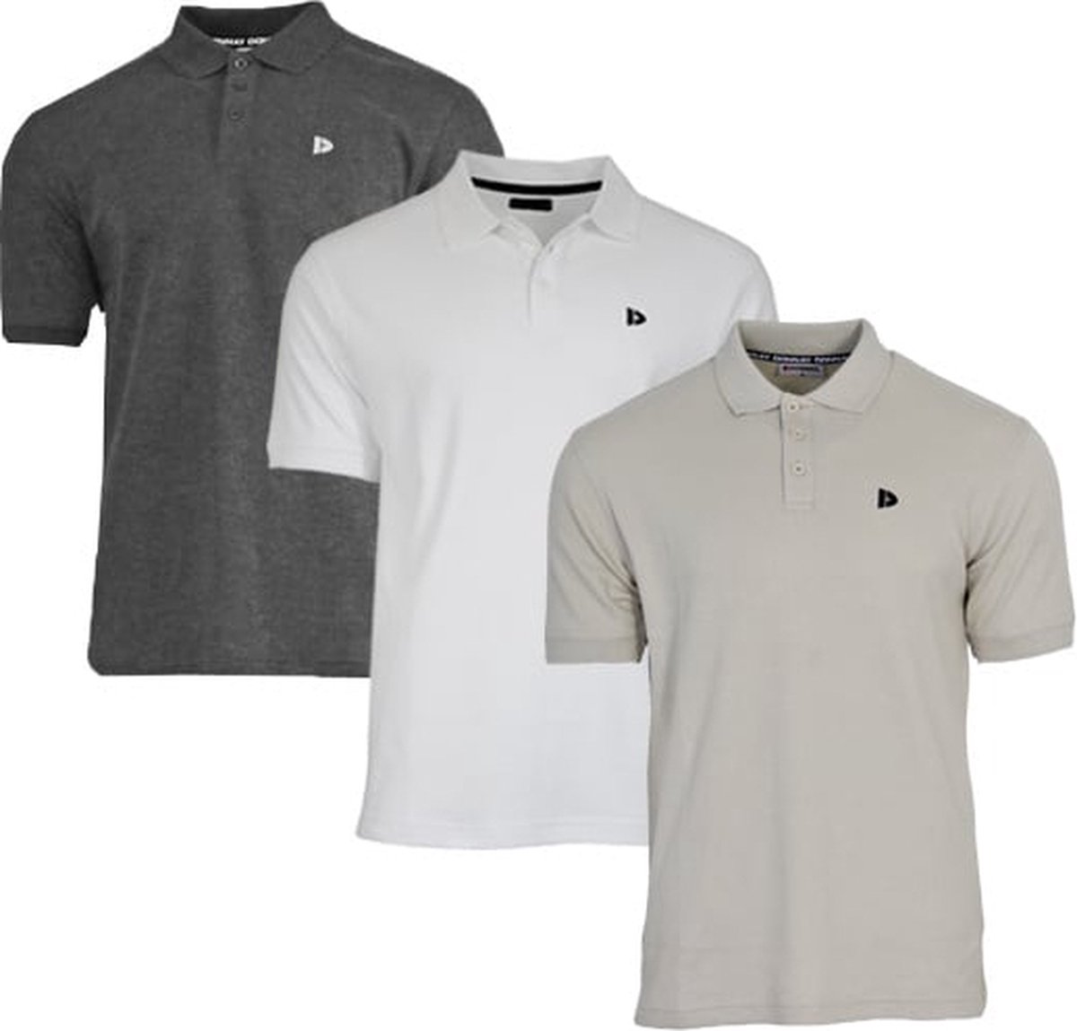 3-Pack Donnay Polo (549009) - Sportpolo - Heren - Charcoal-marl/White/Sand (574) - maat 3XL